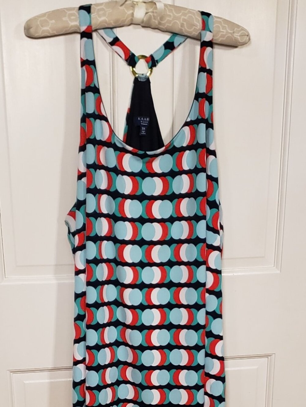 KAARI BLUE 3X Colorful Abstract Circle Print Open Back Romper